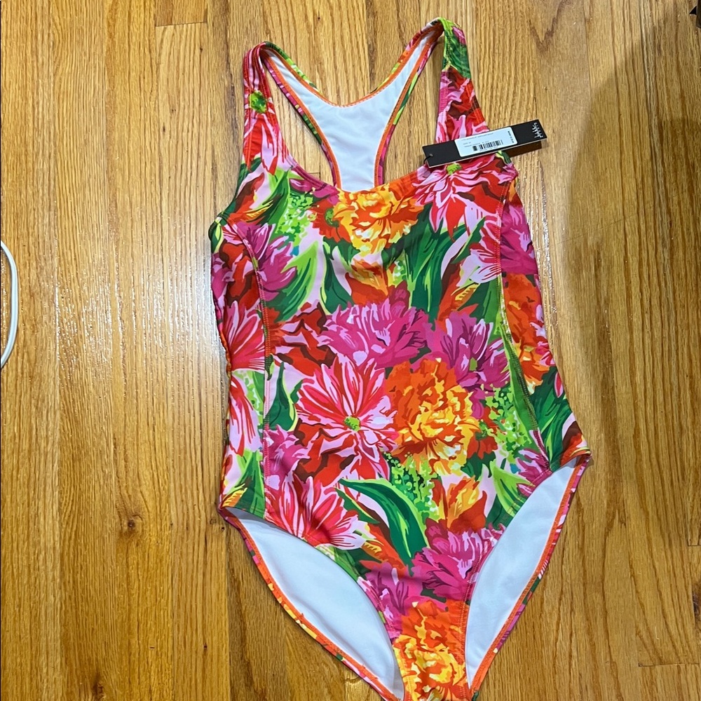 Nicole Miller Pink & Orange Floral One-Piece Swimsuit